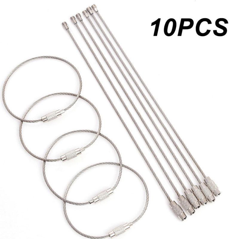 Porte-clés en acier inoxydable pour hommes et femmes, porte-clés simple, gadget de verrouillage par câble métallique, accessoires de clé, 100mm, 150mm, 200mm, , 10 pièces