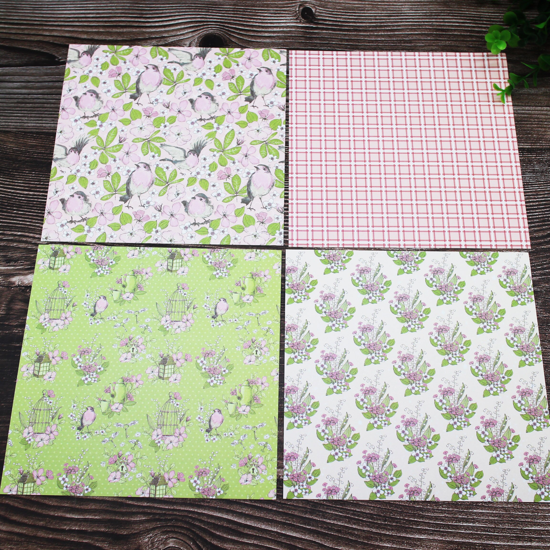 24pcs green patterned pape bird language floral scrapbook paper origami art background paper for cutting die paper DIY crafts