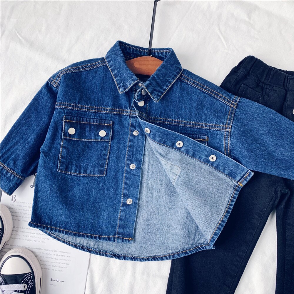 Efterår børn denim skjorte drenge skjorte jakke langærmet bomuld piger jeans skjorte børn toppe  bc534