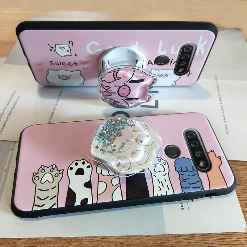 Soft Case Cartoon Telefoon Case Voor Lg K51 Kickstand Siliconen Steunpunt Voor Meisjes Drift Zand Tpu