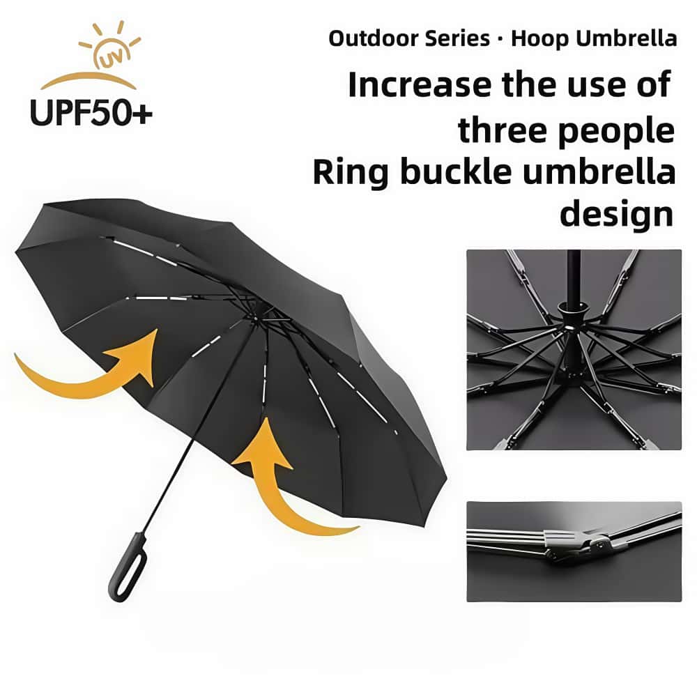 Regenschirm – zusammenklappbarer, verstärkter Regenschirmständer, windbeständig – UV-beständiger Sonnenschirm, tragbarer Herren-Geschäftsreise-Regenschirm