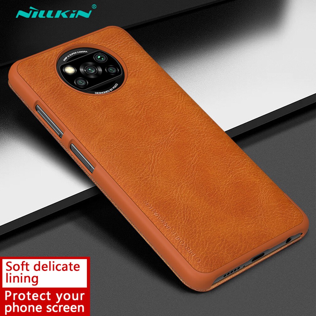 Nillkin – étui en cuir For Xiaomi Poco X3 NFC pour Xiaomi Poco X3 Pro, pochette pour cartes, portefeuille, housse de protection à rabat: For Poco X3 Pro / Brown