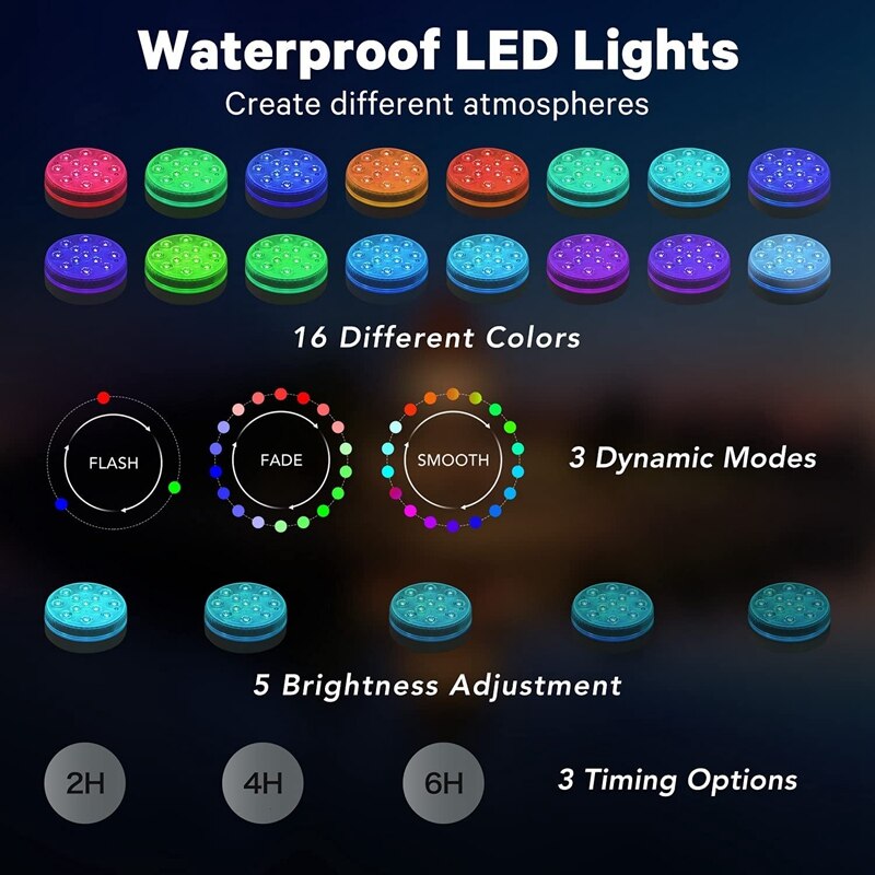 Dompelpompen Led Verlichting, 16 Kleuren Onderwater Vijver Verlichting Zwembad Verlichting Met Afstandsbediening, Waterdicht Magnetische Douche