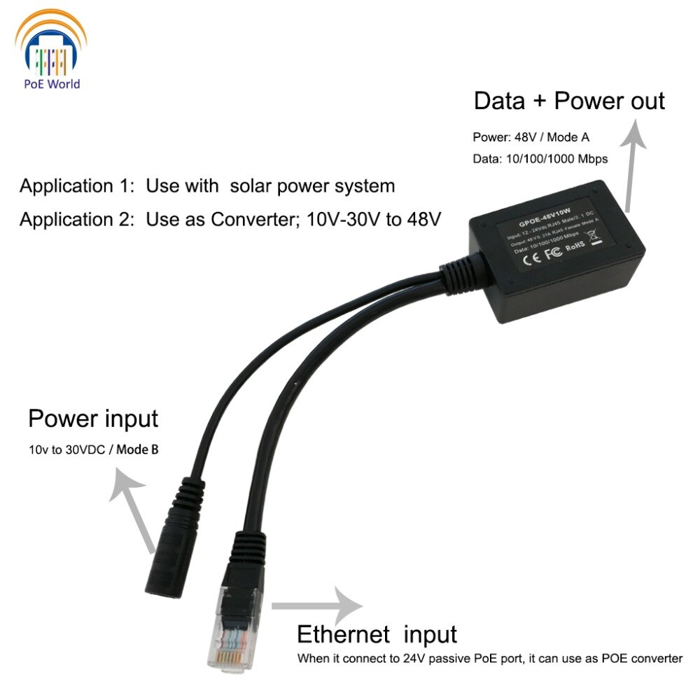 PoE Converter 10-30V DC Input Power Over Ethernet Output 48Volts PoE Converter for any 802.3af or 48V devices