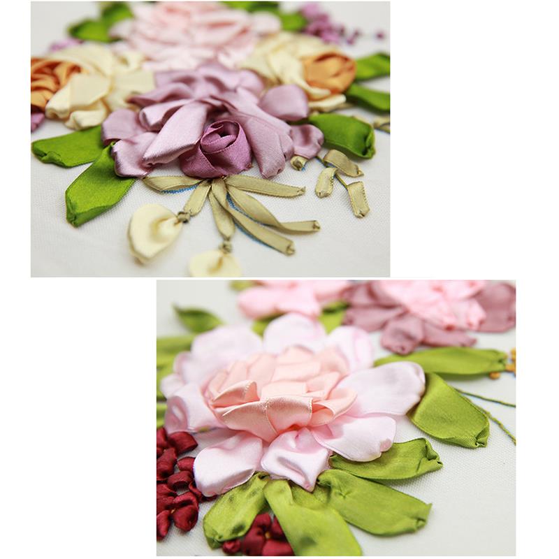 Embroidery Starter Kit DIY Floral Silk Ribbon Embroidery Kit Wall Decoration Flower Printed Pattern Embroidery Kits