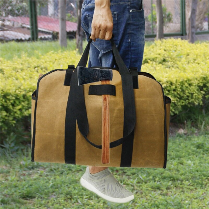 Log Carrier for Firewood Indoor Outdoor Waxed Canvas Fire Wood Carrier Durable Fireplace Wood Holder Log Tote Bag