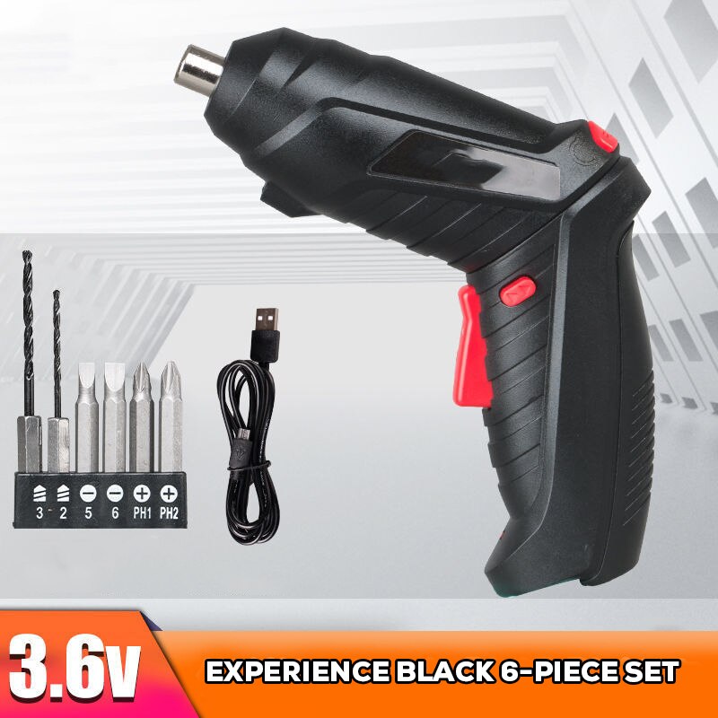 Electric Screwdriver 3.6V Portable USB Charging Cordless Battery Screwdriver Power Drill Bit Screw Driver Kit Hand Repair Tools: Black-6