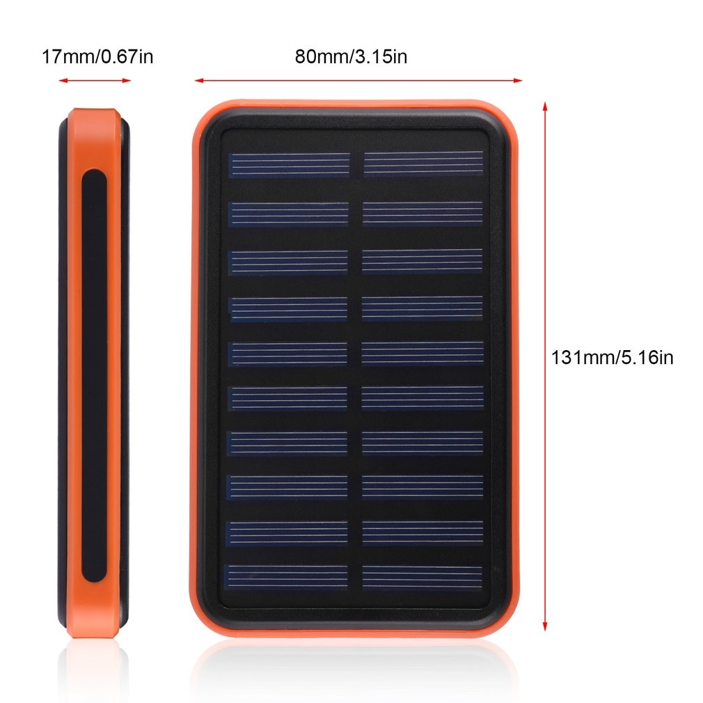 Super Thin Large Capacity Waterproof Portable Solar Power Bank Dual USB Solar Charger For Mobile Phones Compact Lightweight