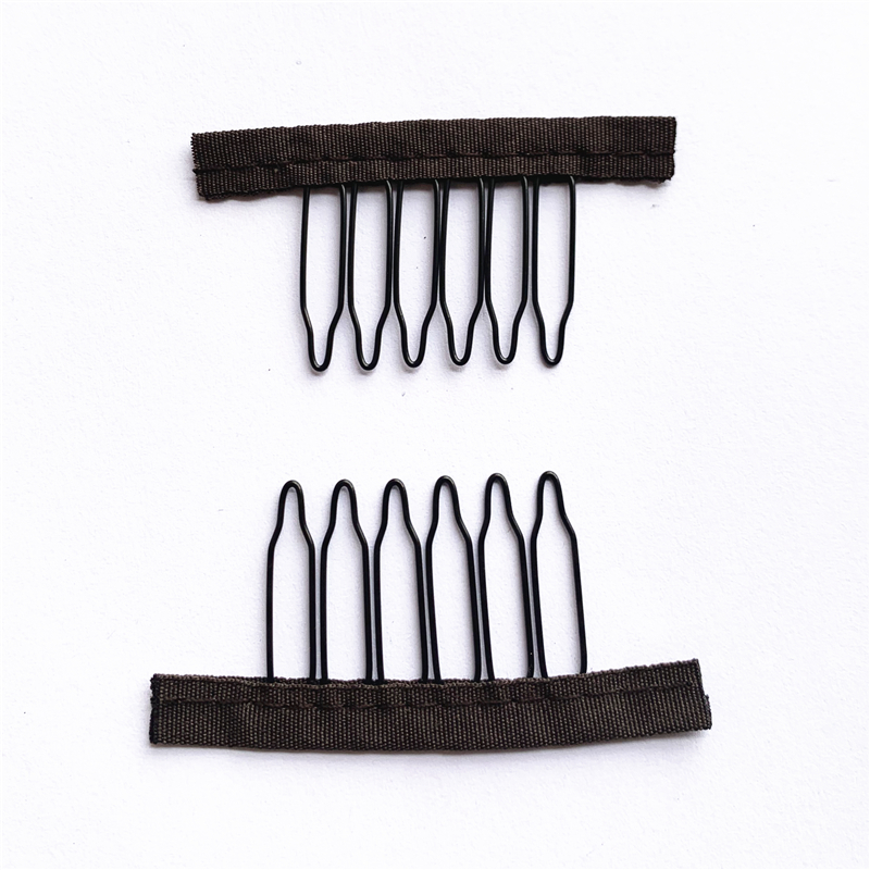 50 Stück Perückenkämme zur Sichern der Perücke, 4–7 Zähne, Perückenkamm, Perückenklammern mit Stoff für die Herstellung von Perückenkappen, Stahlmaterial, Clips, Kämme: Beige