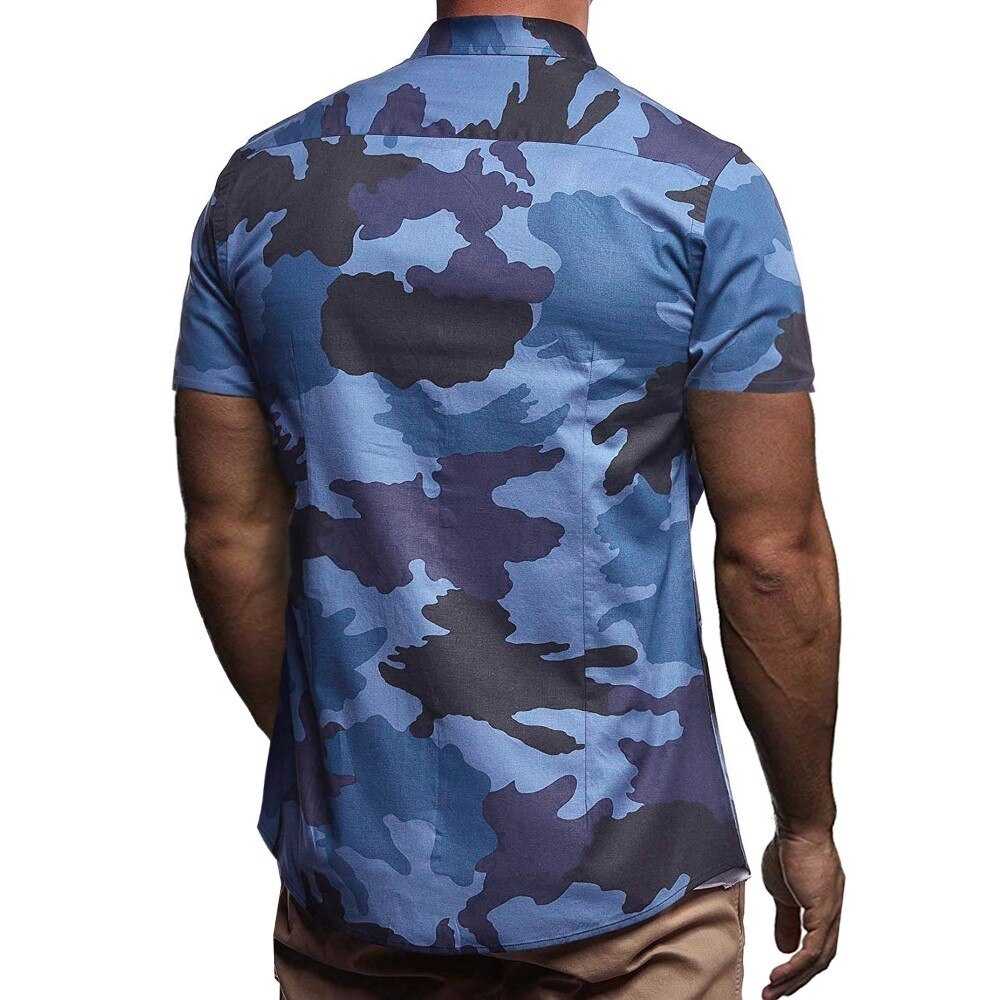 mannen Zomer Camouflage shirts Mannelijke Blauw Groen Casual Shirt tops Mannen Camo Korte Mouw Streetwear shirt M-3XL