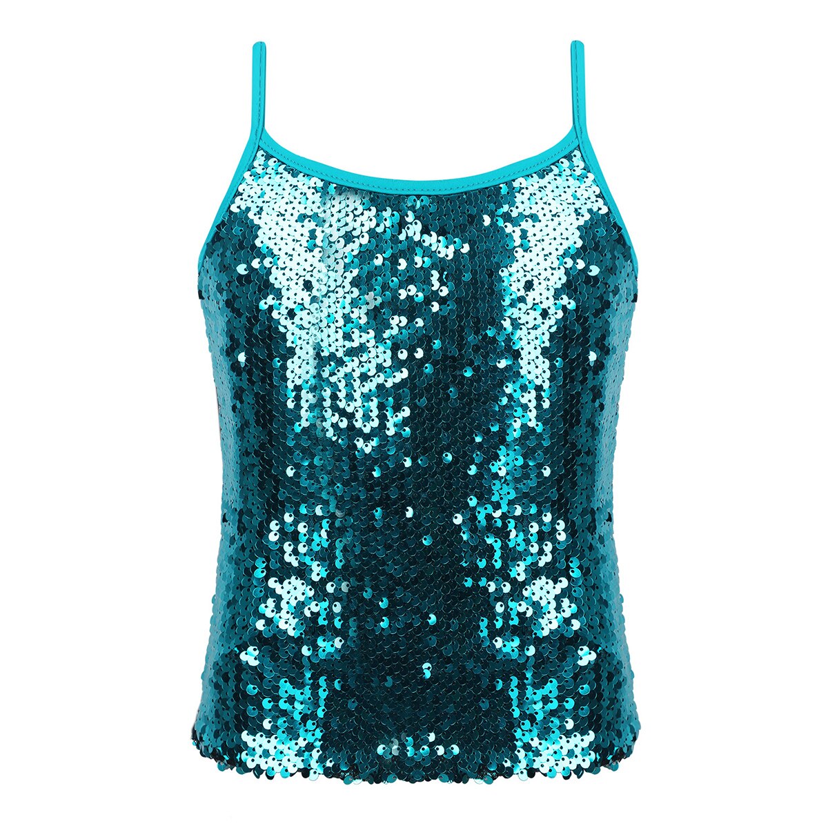 Kids Meisjes Crop Top Rave Outfits Sparkly Shiny Pailletten Dans Hemdje Tops Tank Top Voor Dancing Stage Prestaties Meisjes Kleding: Lake Blue / 6