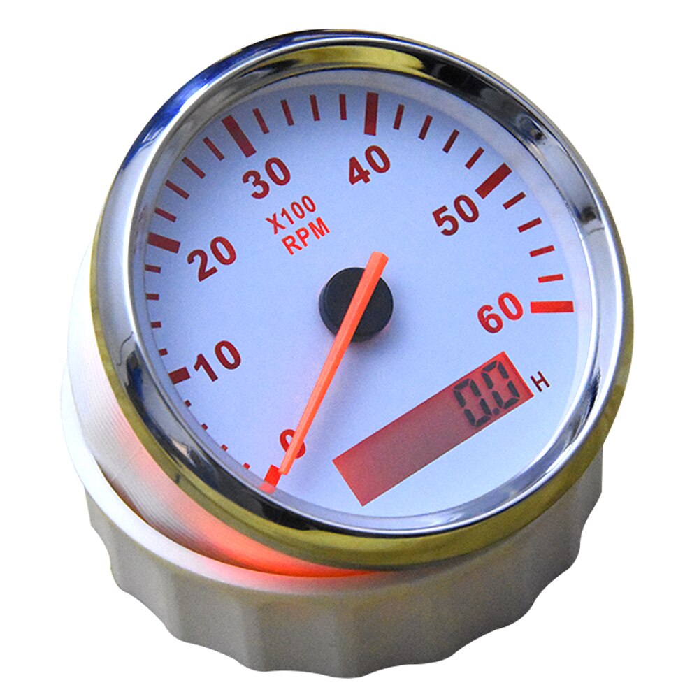 Marine Boat 0-6000RPM Tachometer Gauge Waterproof 85mm Tach Meter with LCD Hourmeter Speed Ration 9-32V Red Backlight