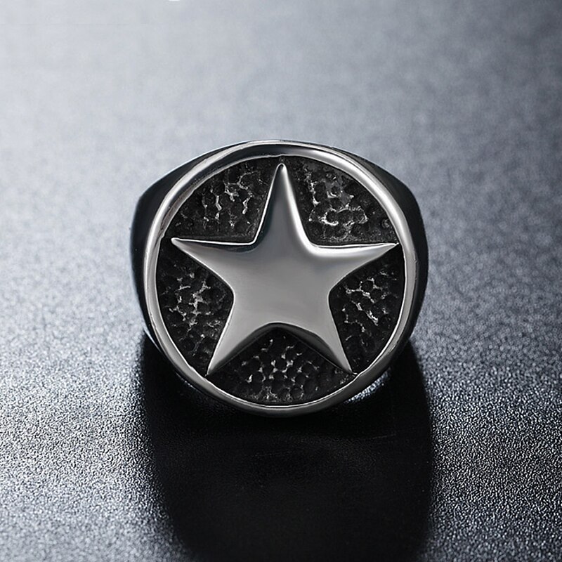 Mode Lucky Star Signet Ring Voor Mannen En Vrouwen Klassieke Vijfhoek Sterren Rvs Biker Ring Talisman Goede Lucky Sieraden
