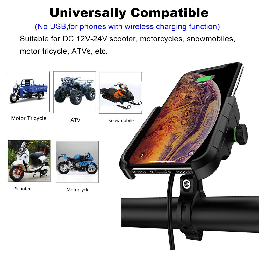 Support de téléphone pour moto avec chargeur USB QC 3.0 support de guidon moto support de chargeur sans fil pour Iphone Samsung titulaire
