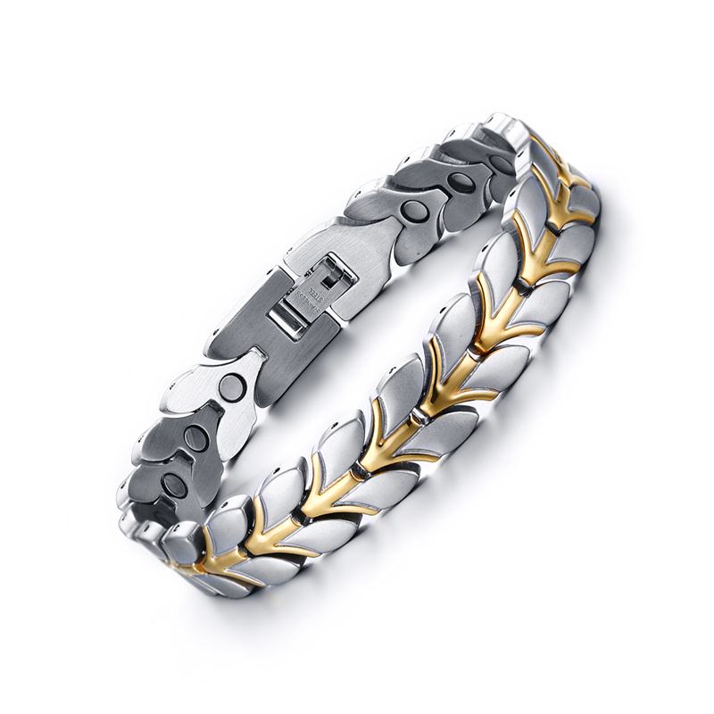 Vnox – Bracelets en chaîne de blé magnétique pour hommes, couleur or