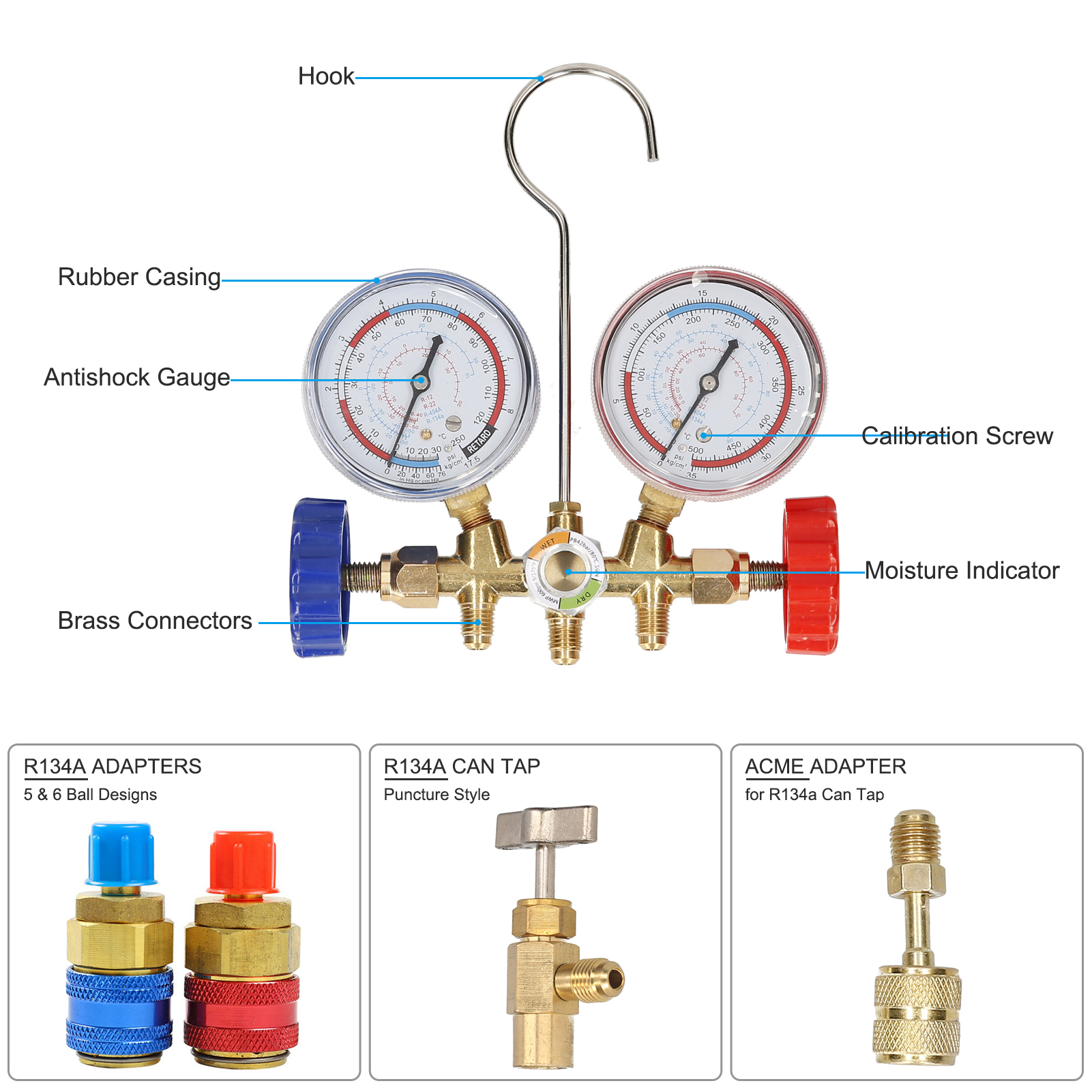 For R12 R22 R404A R134A Refrigerant Manifold Gauge SET AC Air Conditioning Refrigerant Diagnostic Freon Gauge Set Manifold