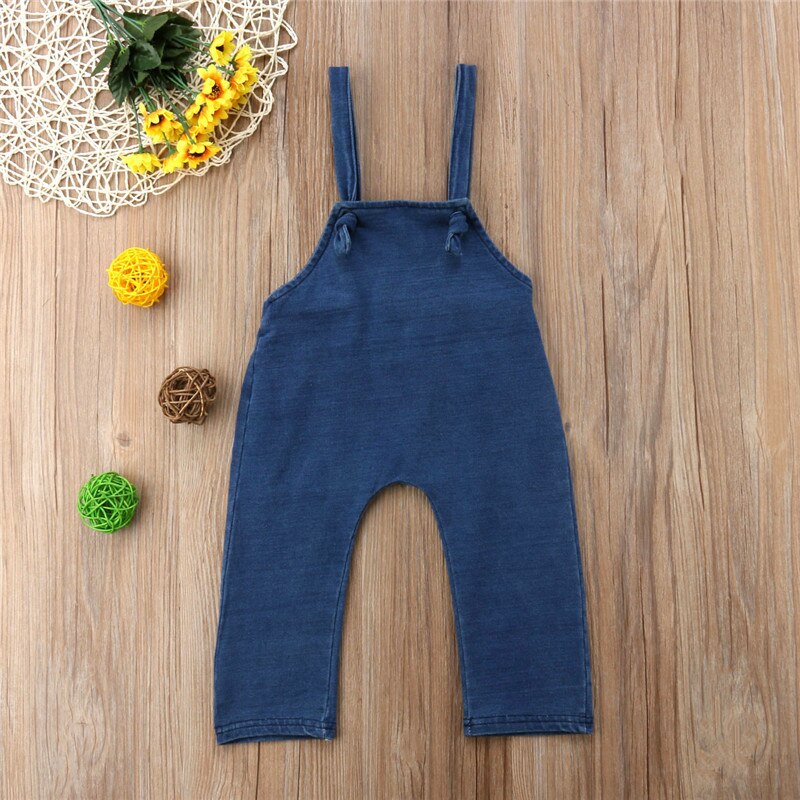 Toddler Kid Baby Girl Solid Blue Denim Overalls Strap Romper Jumpsuit Outfits Set Clothes