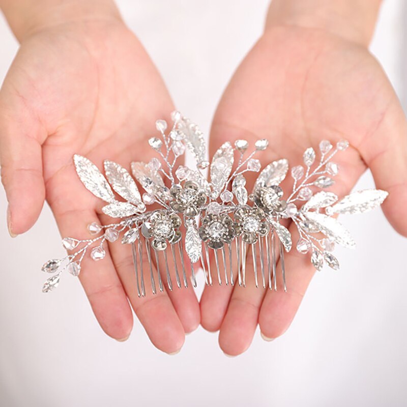 Recién llegado , a la tocados de novia, peineta plateada con flores, tocado de hojas, tiara, accesorios para el cabello de boda para mujer