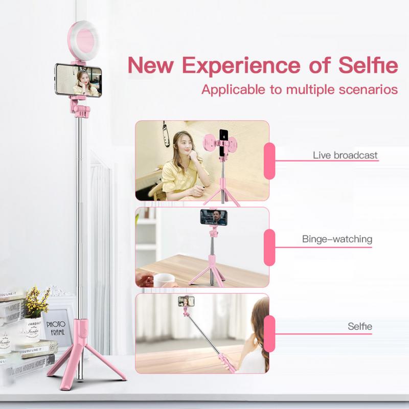 4- i -1 trådløs bluetooth selfie stick universal mobiltelefon stativ utvidbart håndholdt svart rosa monopod bærbart live stativ
