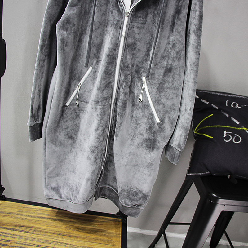 Nowe jesienne jedwabne aksamitne bluzy damskie zwykły płaszcze z kapturem dama zima długie modne czarne szare kurtki znosić ubrania damskie