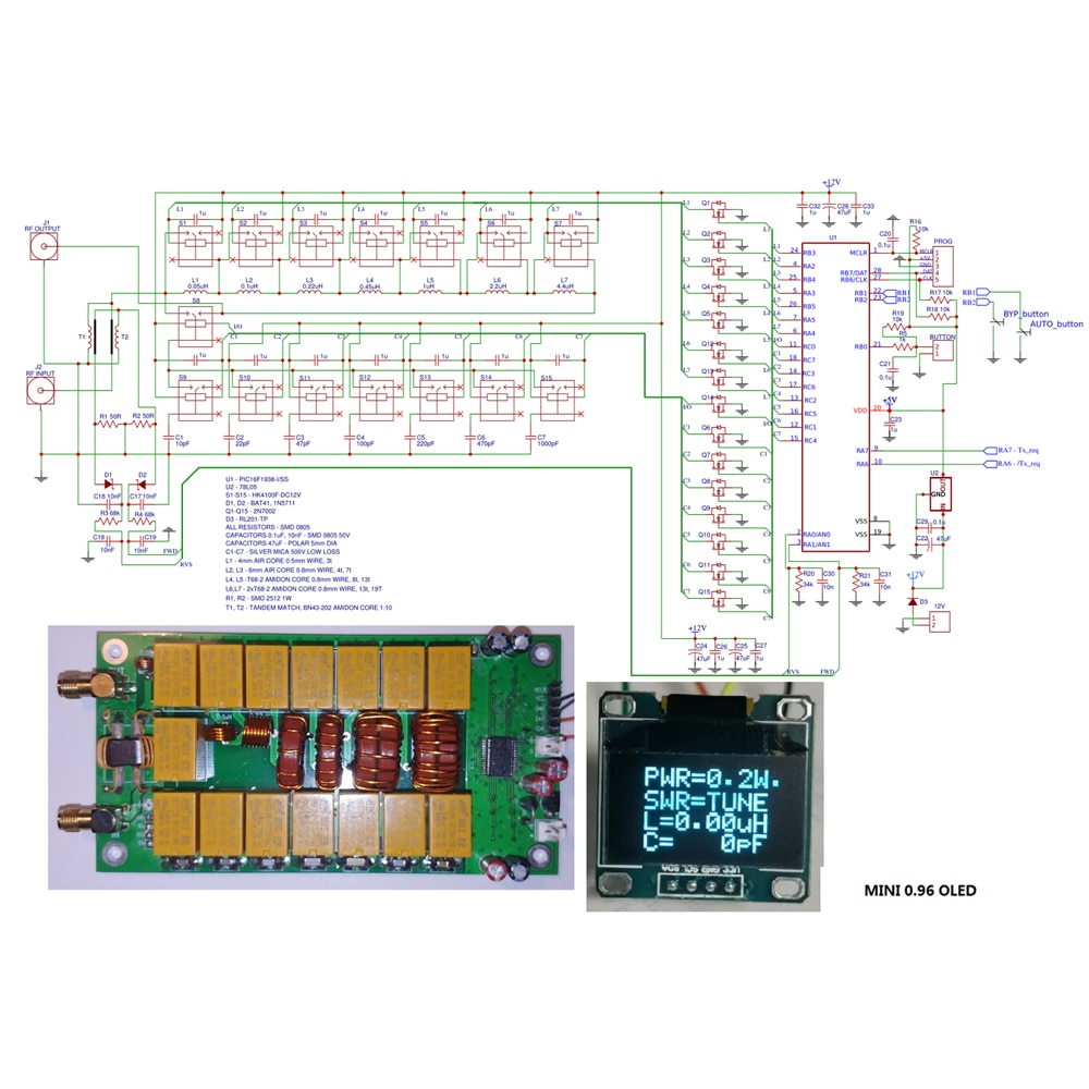 ATU-100 DIY Kits 1.8-50MHz ATU-100 Mini Automatic Antenna Tuner by N7DDC 7x7 + 0.96 Inch OLED Firmware Programmed