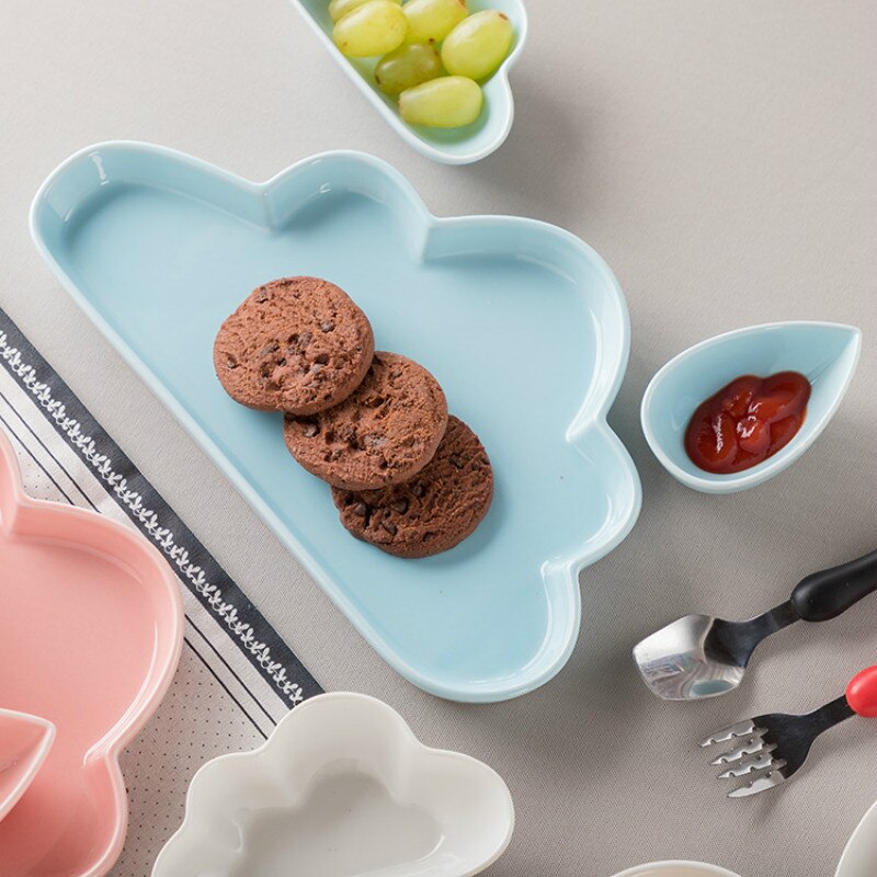 1 Pc Keramiek Cartoon Cloud Matte Scrub Ontbijt Plaat Styling Plaat Brood Schotel Regen Druppels Dim Pittige Schotel Met geschenkdoos