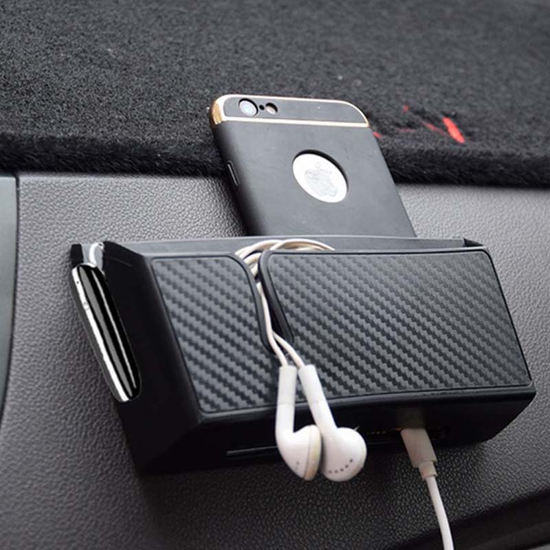 Car Storage Box Carbon Fiber Lines Stowing Tidying Multi-function car Organizer Storage Boxes Bag Container Phone Holder