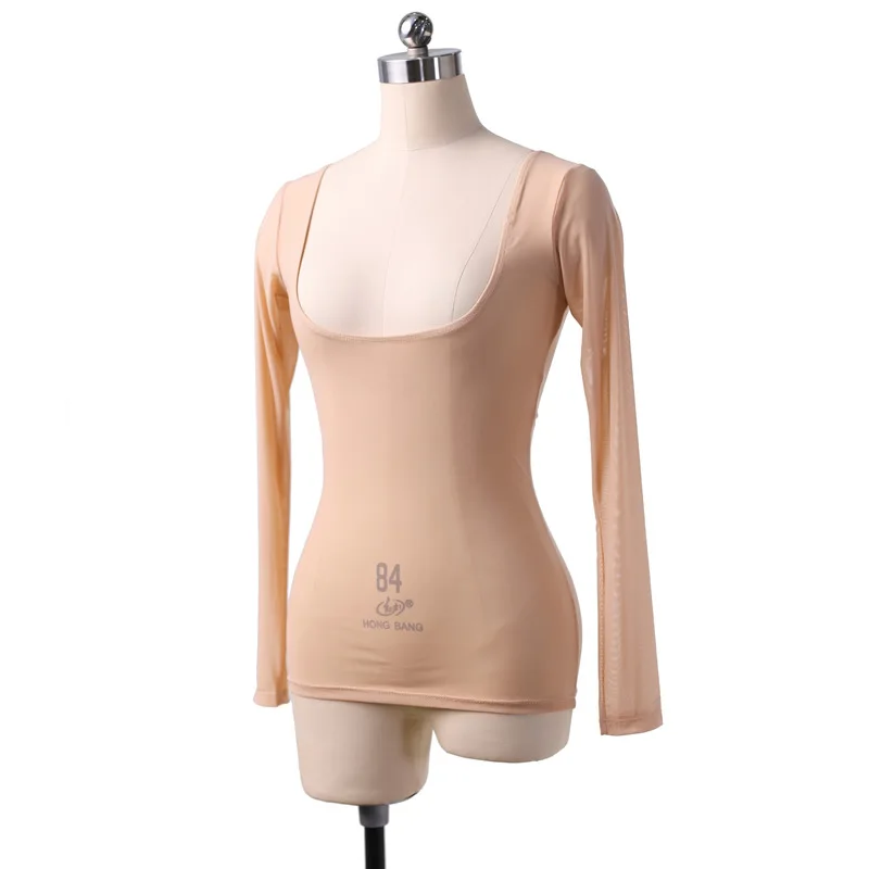 Dames lange mouw doorzichtige mesh pure crop top blouse shirt pull-on bodycon tee danser basiskleding sexy transparant naakt rood: Paars