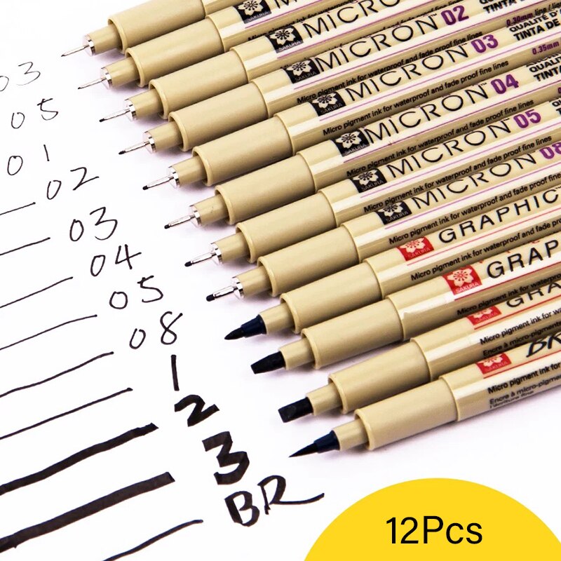8/11/12 st sakura pigma micron konstmärken pennor för att rita vattentät nål krok linje skiss borste penna papperstillbehör