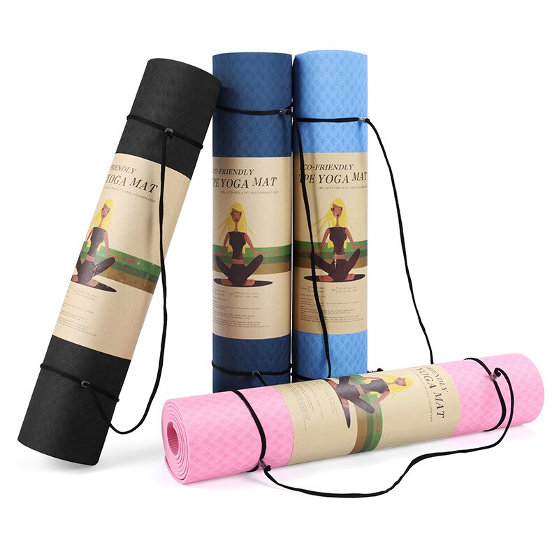 Estera de Yoga TPE antideslizante con línea de posición, cuerda de transporte libre, esterilla de Pilates para gimnasio al aire libre, Yoga, ejercicio Fitness