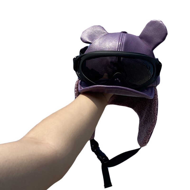 Sombrero y gafas de Trapper Vintage para hombre y mujer, accesorios de disfraz, con orejeras de piel, gorro de Trapper Flyer, recuerdo de de cumpleaños: Purple