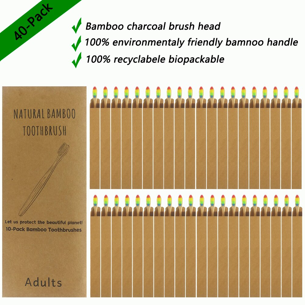 40 Pack Zahnbürste Umweltfreundliche Regenbogen Bambus Weiche Fibre Zahnbürste Biologisch Abbaubar Zähne Pinsel Solide Bambus Griff Zahnbürste: 40Pcs Rainbow