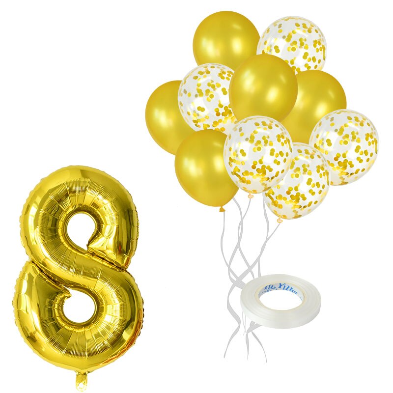 12Pcs/lot Rose Gold Number Foil Balloons Happy Birthday Balloons Baby Shower Kids 1st Birthday Party Decorations Number Balloons: gold-8