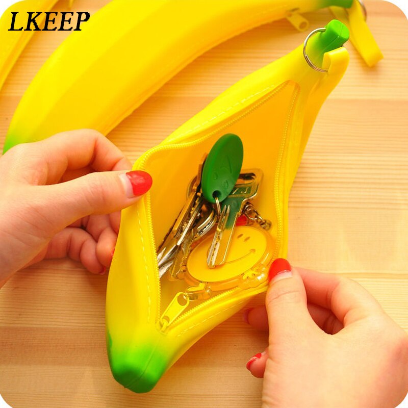 Nowość śmieszne silikonowe przenośne żółte bananowe portmonetki wielofunkcyjny ołówek Obudowa torebka portfel futerał na klucze etui