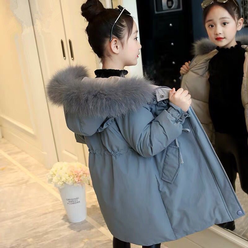 Meisjes Dikke Jas 4-14 Jaar Oude Kinderen Winter Warme Kleding Koreaanse Stijl Medium-Lengte solid Hooded Winter Jassen