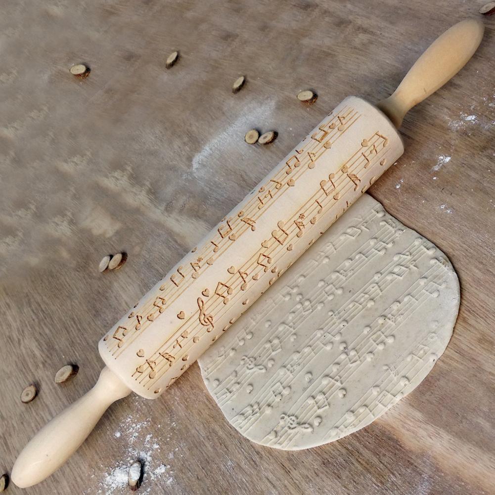 Muzieknoot hout reliëf deegroller diy koekjes bakken gegraveerd stencil kerst reliëf deegroller rendier sneeuwvlok