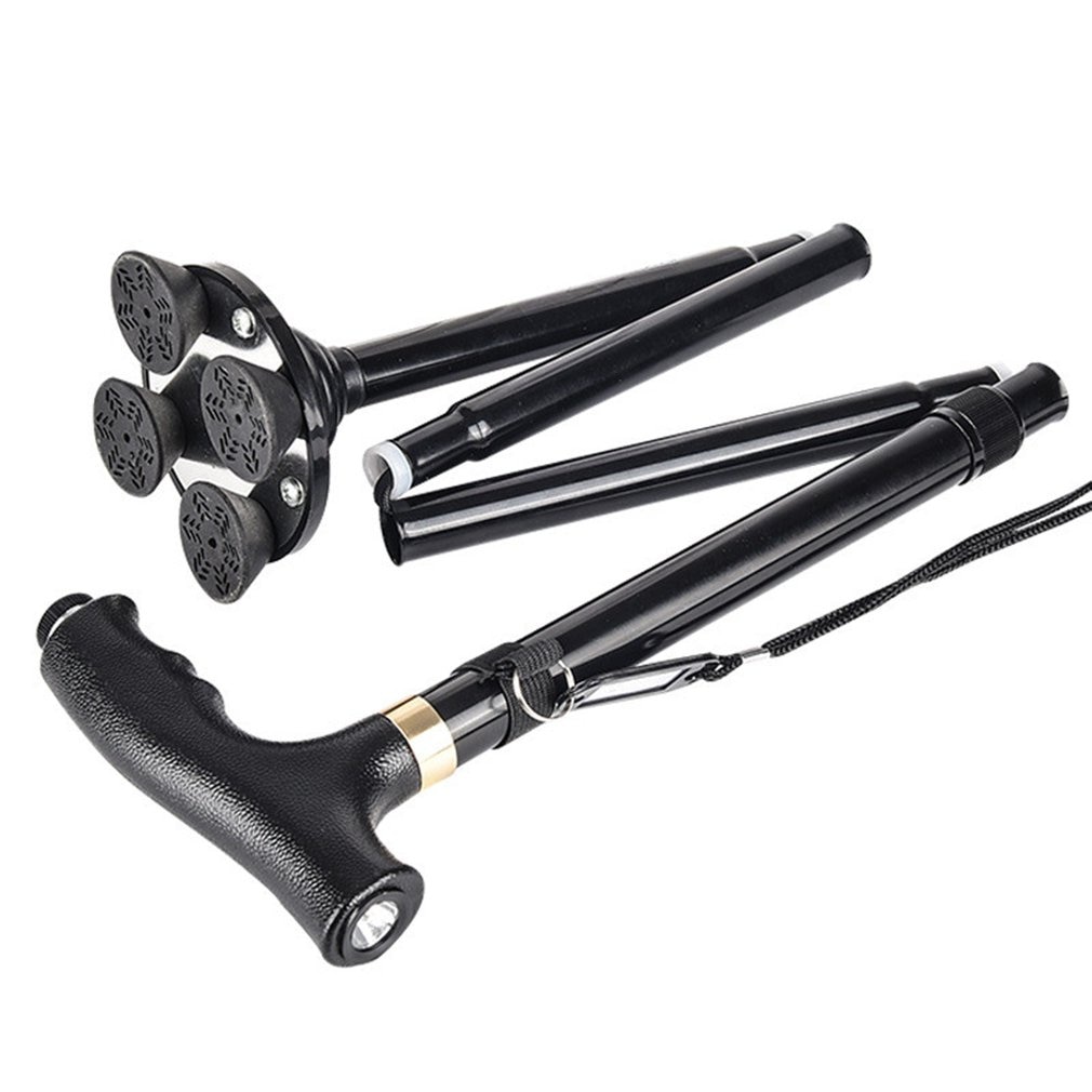 Multi-function Safety Walking Stick Elderly Folding Cane With LED Lights And Nameplate Stable Non-slip Walking Stick: Default Title