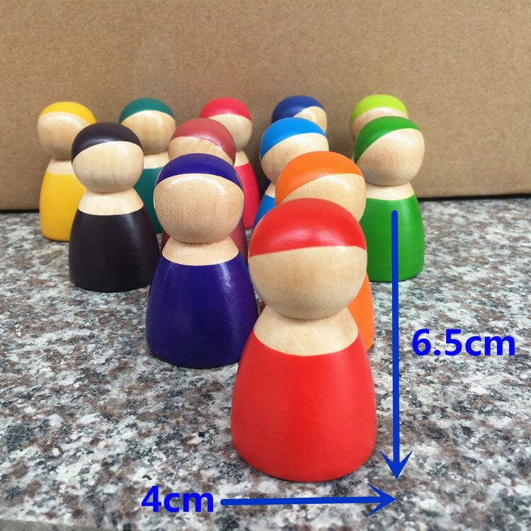 Kinderen Houten Rainbow Blokken Houten Ballen Poppen Rainbow Building Stapelen Blokken Montessori Kleur Sorteren Educatief Speelgoed: 12pcs dolls