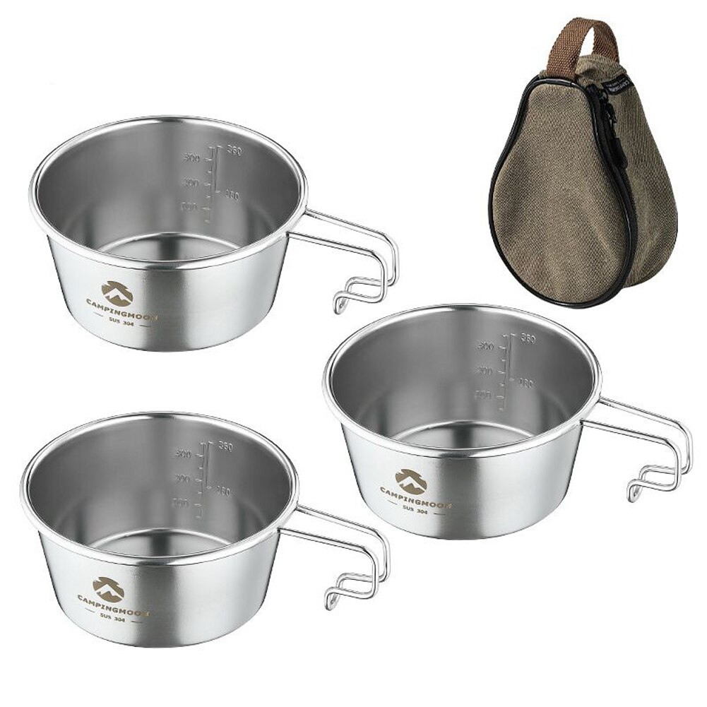 draussen Edelstahl 450ml Sierra Schüssel Picknick Geschirr Grill Wandern Camping Tasse Picknick Kochgeschirr Mit Lagerung Tasche 캠핑용품: 3 Schalen