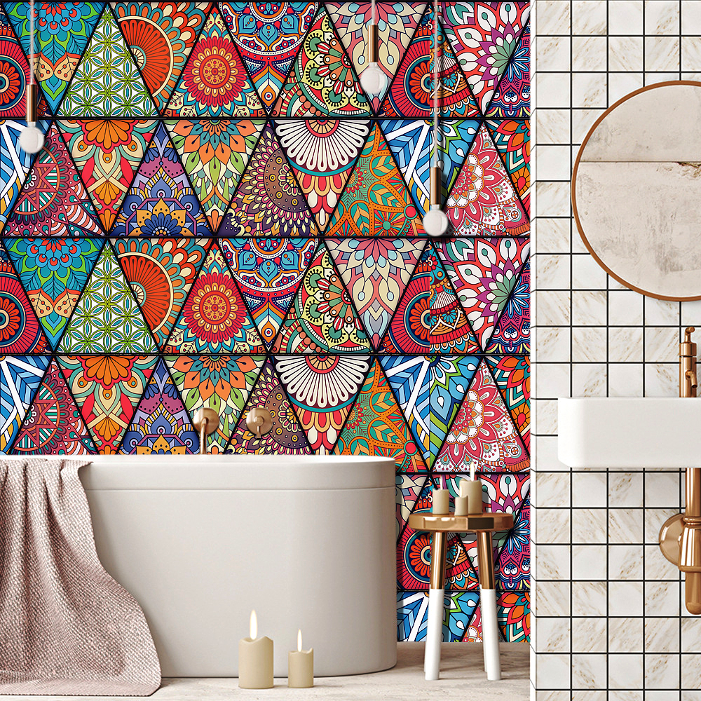 10pcs Moroccan Style Tiles Wall Sticker Matte Film For Tiles /Ground in Kitchen Wardrobe Bathroom Peel &amp; Stick Art Wall Decals