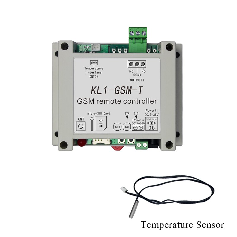 GSM SMS Remote Controller ON/OFF Relay Switch Access Controller KL1-GSM With NTC Temperature Sensor: KL1-GSM-T