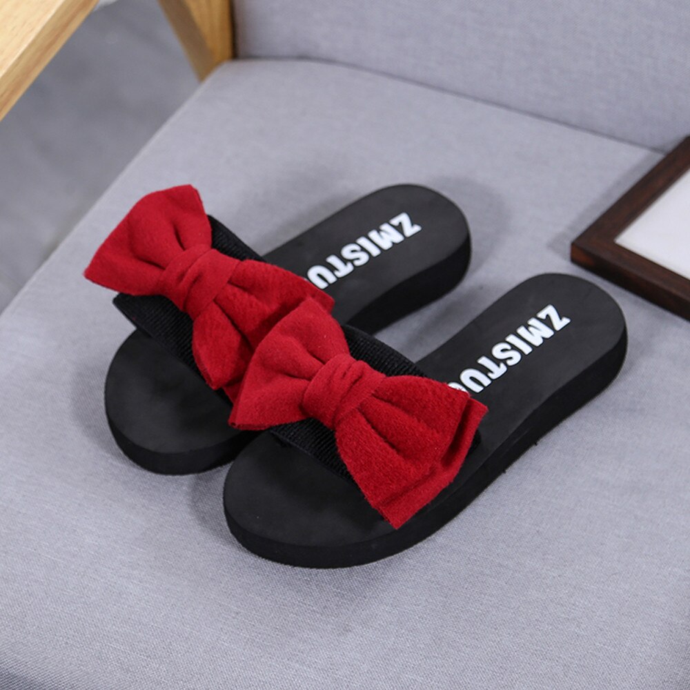 Schoenen Vrouw Huis Slippers Vrouwen Zomer Casual Vrouwen Schoenen Boog Platte Sandalias Strand Slippers Effen Тапочки Zapatos De Mujer: Rood / 36