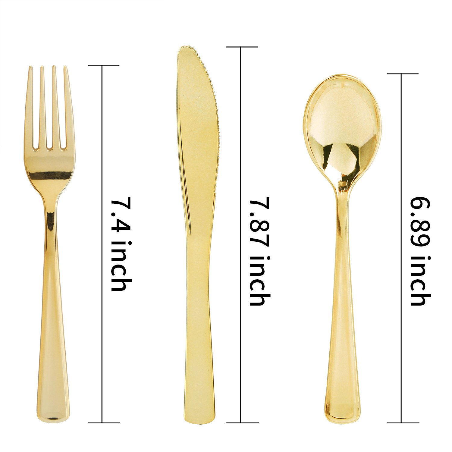 75-teiliges goldenes Kunststoffbesteck – Party-Besteck-einstellen – schweres Kunststoffbesteck – inklusive 25 Gabeln, 25 Löffel und 25 Messer
