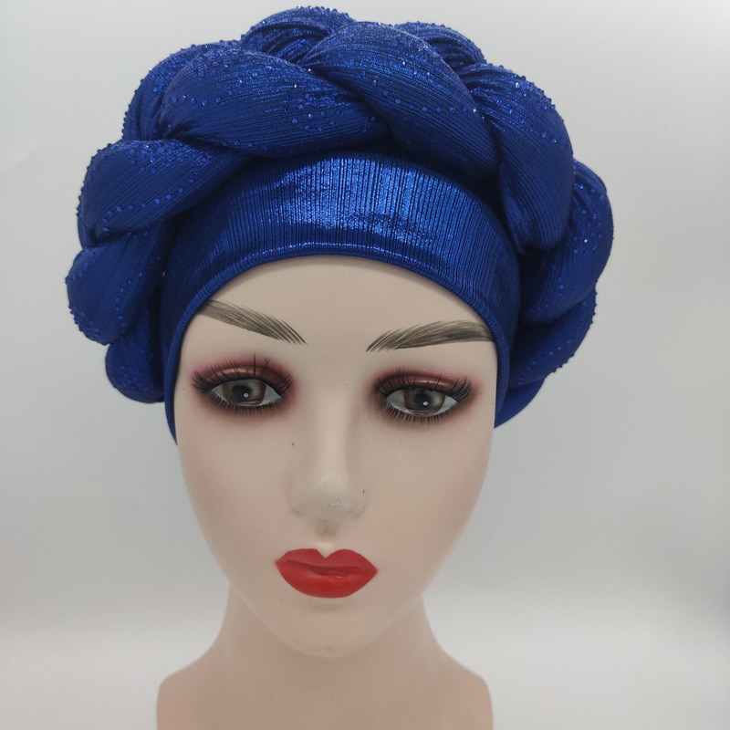 African Headtie Nigerian Shining Gele Headtie Aso Oke Gele Muslim Already Made Auto Gele Hijab Aso Ebi Turban Cap Colorful