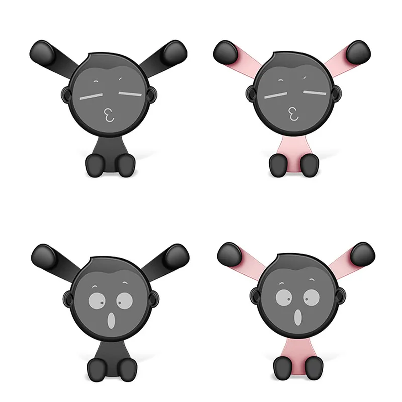 Cute Rotation Car Phone Holder Mr. Music Cartoon Phone Stand Mount Bracket Gravity Triangle Fixed Telescopic Mount Holder: Silver