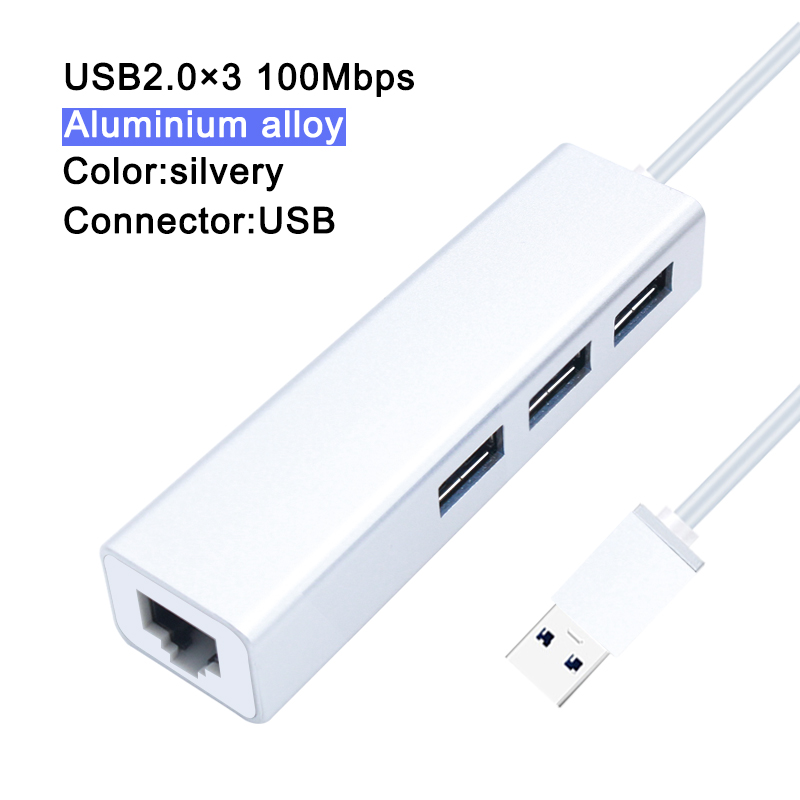 USB Hub 3.0 2.0 USB Ethernet RJ45 Hub100M/1000M Ethernet Adapter Multiple Expander Hub Network Card For Macbook Windows PC: Sliver USB2.0 100M