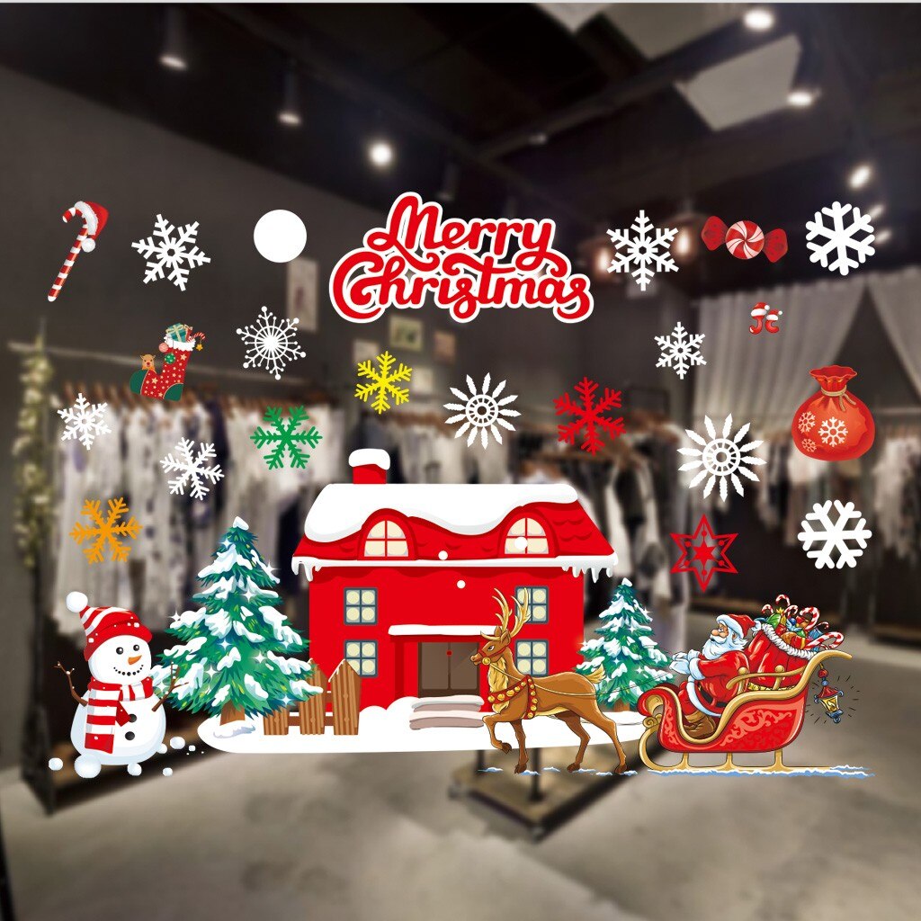 Noël dessin animé Santa cerf autocollant actuel noël fenêtre verre électrostatique pâte autocollant décorations pour la maison #30: C