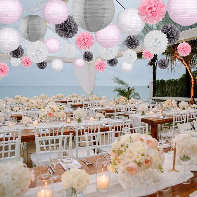 12pcs/set Mixed Paper Lantern Paper Honeycomb Ball Hanging Paper Pom PomsWedding Birthday Decor DIY Baby Shows Party Supplies