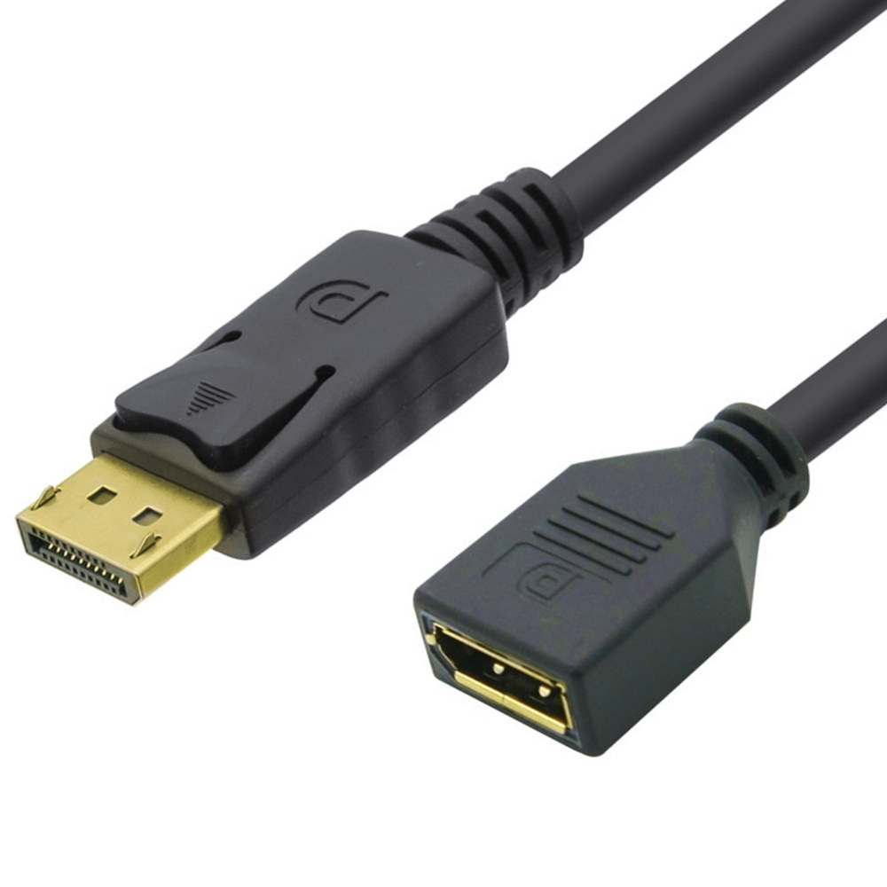 90 Degree Angle Elbow DisplayPort Panel Mount Extension Cable Adapter Corner DP 1.2v Male to Female Cord Socket Screw 2k@144Hz: black