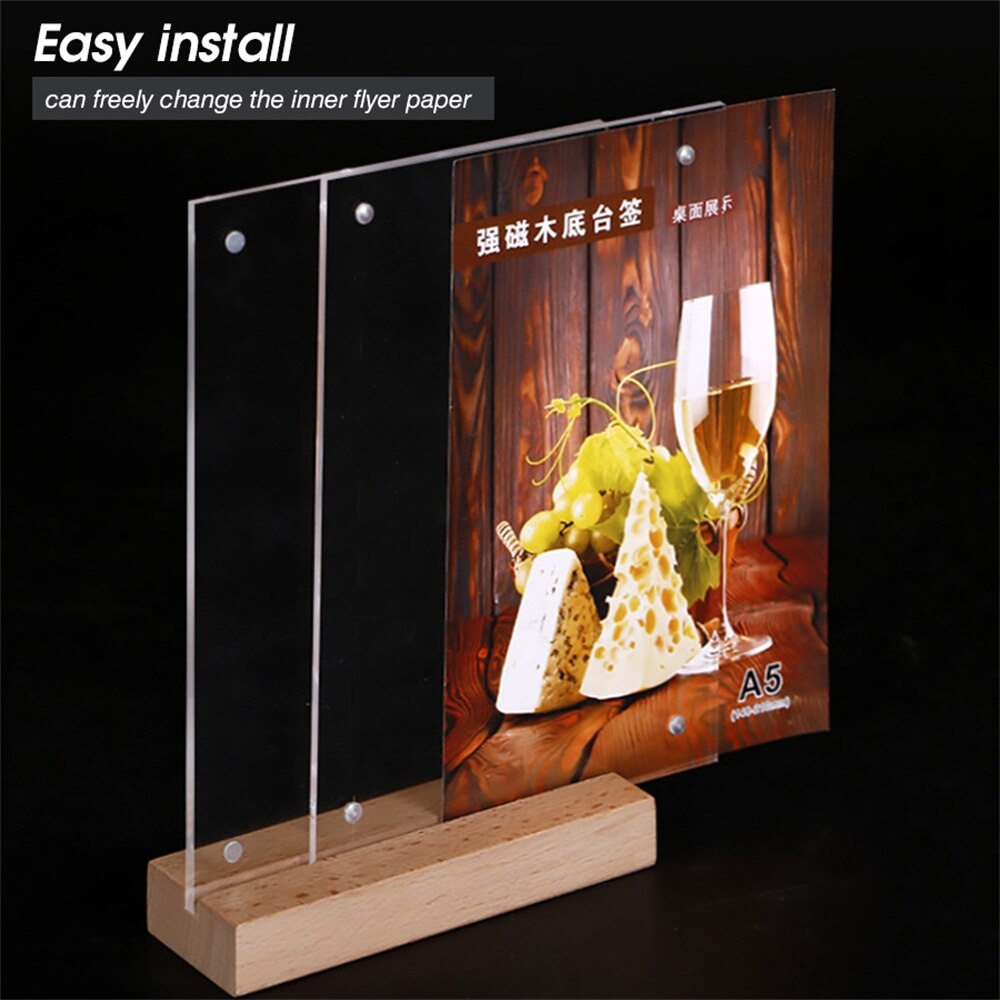 A5 – carte de tente de Table verticale transparente, pour Restaurant en bois, en plastique, en acrylique, porte-Menu Vertical, porte-signe en papier, présentoir